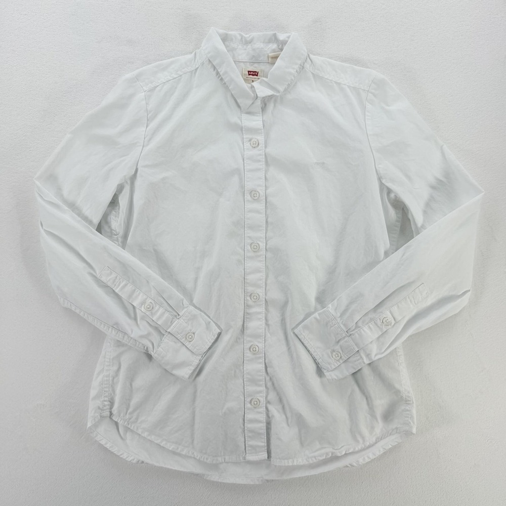 Levi's Shirt Womens Small White Classic Fit Button Up Long Sleeve Band Collar